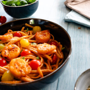 Scampi diabolique met pasta