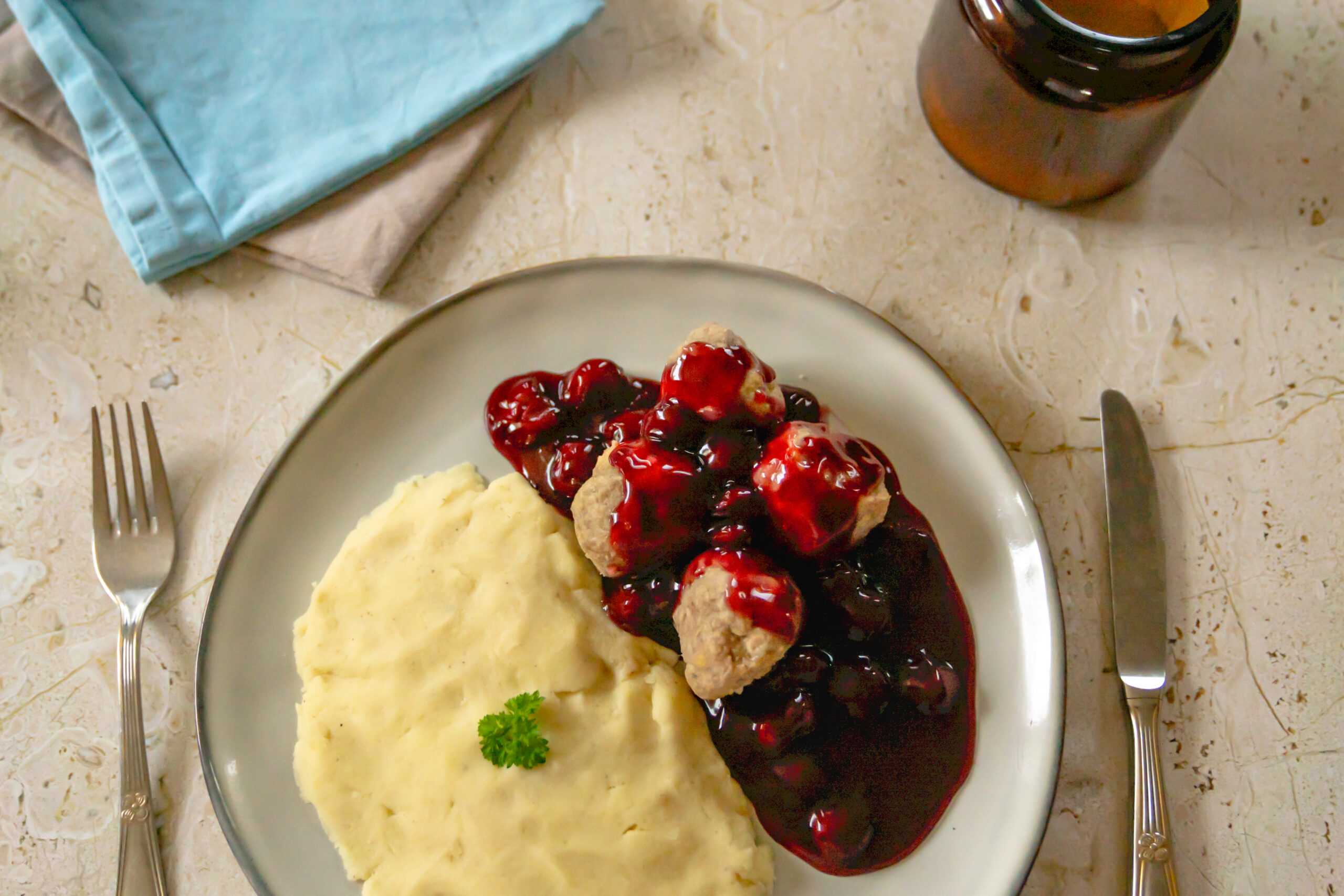 Balletjes met kriekjes en puree